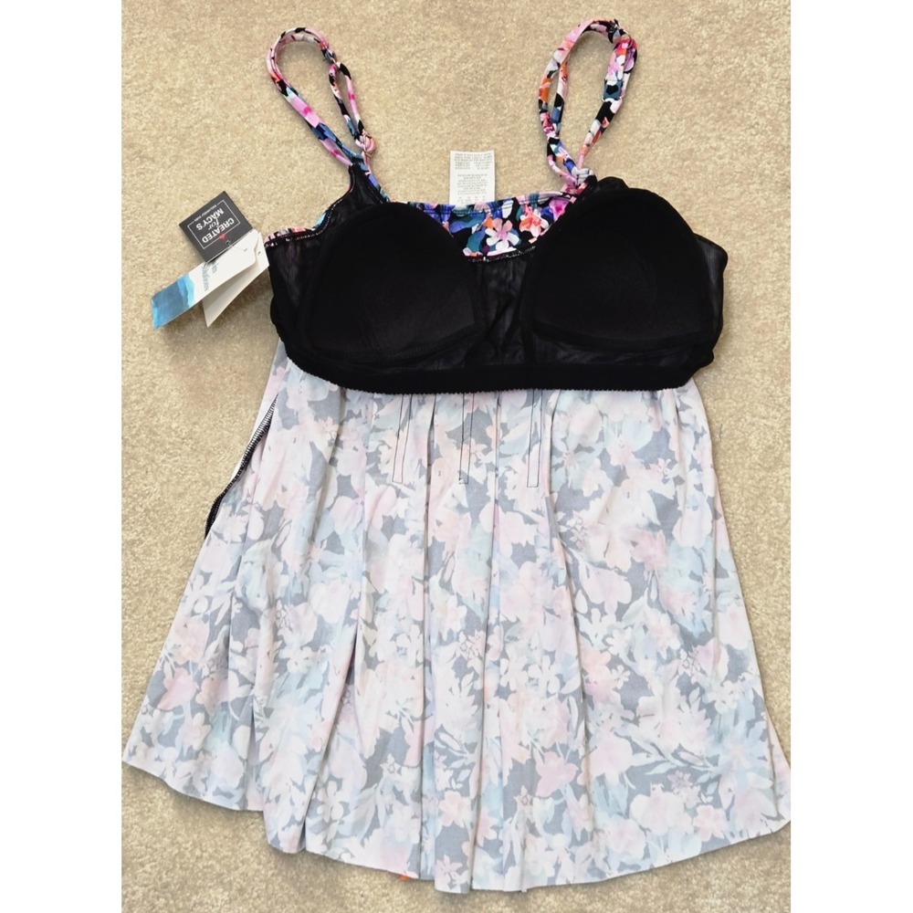 Swim Solutions Pleated Tankini Top&High Waist Brief Womens 14 Multi Floral NWT - Picture 8 of 16